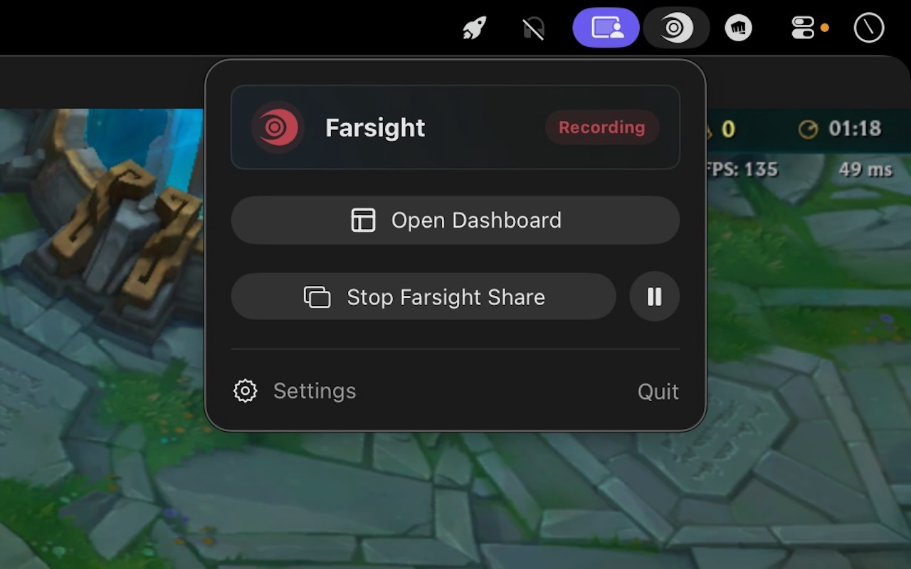 Close-up of Farsight recording and sharing controls